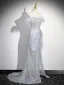 Bling Bling Gris Perlage Paillettes Robe De Bal 2024 Trompette / Sirène De l'épaule Gland Sans Manches Dos Nu Promo Train De Balayage Robe De Ceremonie