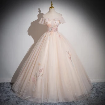 Chic Beautiful Champagne Beading Sequins Lace Flower Prom Dresses 2024 Ball Gown Off The Shoulder Sleeveless Backless Floor Length Long Prom Formal Dresses