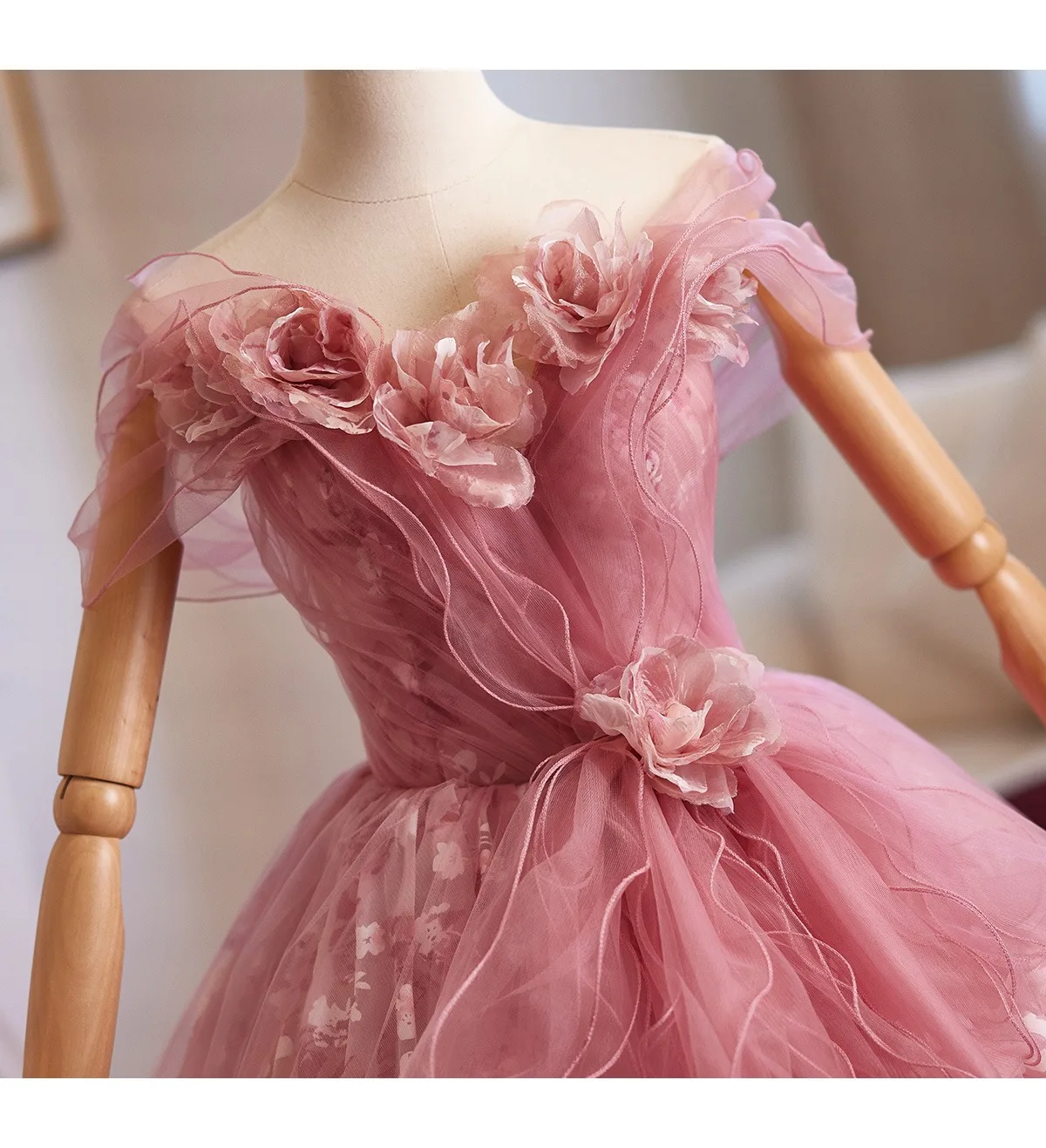 Flower Fairy Candy Pink Appliques Floral Prom Dresses 2025 Ball Gown Off  The Shoulder Short Sleeve Backless Sweep Train Formal Dresses