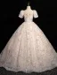 Bling Bling Rougissant Rose Paillettes Robe De Bal 2024 Robe Boule De l'épaule Manches Courtes Dos Nu Longue Promo Robe De Ceremonie