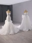 Luxe Blanche Fait main Perlage Perle Paillettes Robe De Mariée 2024 Trompette / Sirène Bustier Sans Manches Dos Nu Noeud Train De Balayage Mariage