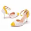 Elegante Zwei Töne Weiß Spitze Blumen Brautschuhe 2025 Knöchelriemen 9 cm Stilettos Spitzschuh Hochzeit Hochhackige