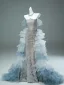 Scintillantes Luxe Argenté Perlage Volants en Cascade Paillettes Robe De Soirée 2025 Trompette / Sirène Bustier Sans Manches Dos Nu Train De Balayage Soirée Robe De Ceremonie