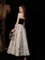 Charming Black Floral Evening Dresses 2022 A-Line / Princess Strapless Sleeveless Bow Backless Floor-Length / Long Evening Party Formal Dresses