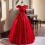 Modest / Simple Burgundy Prom Dresses 2025 Ball Gown Scoop Neck Cap Sleeves Bow Sash Backless Floor-Length / Long Prom Formal Dresses