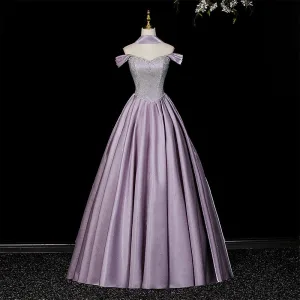 Elegant Purple Rhinestone Prom Dresses 2026 A Line Princess Strapless Sleeveless Backless Floor Length Long Formal Dresses