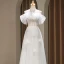 Modest / Simple White Appliques Bridesmaid Dresses 2024 A-Line / Princess Short Sleeve Backless Floor-Length / Long