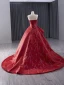 High-end Red Beading Prom Dresses 2024 Ball Gown Strapless Sleeveless Backless Court Train Prom Formal Dresses