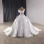 High End Weiß Handgefertigt Perlenstickerei Pailletten Applikationen Brautkleider / Hochzeitskleider 2025 Ballkleid One-Shoulder Ärmellos Rückenfreies Hof-Schleppe