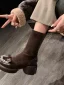 Fashion Black Street Wear Pearl Rhinestone Bow Womens Boots 2024 Leather 7 cm Block Heels Round Toe Boots