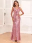 Sparkly Blushing Pink Sequins Evening Dresses 2024 Trumpet / Mermaid V-Neck Sleeveless Backless Floor-Length / Long Evening Party Formal Dresses