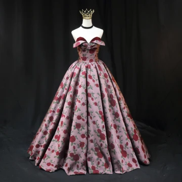 Vintage Originale Bordeaux Rose Impression Robe De Bal 2022 Princesse Satin Bustier Sans Manches Dos Nu Longue Promo Robe De Ceremonie