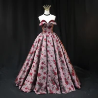 Vintage Burgunderrot Rose Drucken Ballkleider 2022 A Linie Satin Bandeau Ärmellos Rückenfreies Lange Ball Festliche Kleider