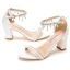 Sexy Blanche Chaussure De Mariée 2022 Perle Mariage Faux Diamant Bride Cheville 7 cm Talons Épais Peep Toes / Bout Ouvert Sandales Talons Hauts