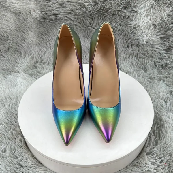 Ovanlig Gradient-Färg Laser Afton Pumps 2025 12 cm Stilettklackar Spetsiga Högklackade
