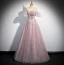 Schöne Rosa Perlenstickerei Applikationen Pailletten Ballkleider 2024 A Linie Off Shoulder Kurze Ärmel Rückenfreies Lange Ball Festliche Kleider