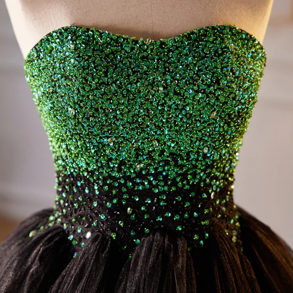 Sexy Green Sequins Prom Dresses 2023 Ball Gown Strapless Sleeveless Backless Floor-Length / Long Prom Formal Dresses