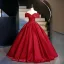 Vintage / Retro Red Rhinestone Prom Dresses 2026 Ball Gown Off-The-Shoulder Sleeveless Backless Floor-Length / Long Formal Dresses