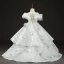 Classic White Birthday Flower Girl Dresses 2022 Ball Gown Scoop Neck Ruffle Short Sleeve Appliques Sequins Backless Sweep Train Flower Girl Dresses