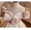 Elegant Champagne Pearl Flower Birthday Flower Girl Dresses 2025 Ball Gown Scoop Neck Short Sleeve Backless Floor-Length / Long