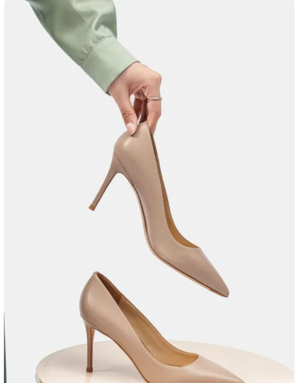 Chic / Beautiful Nude Leather Handmade  Evening Party Pumps 2024 8 cm Stiletto Heels Pointed Toe Pumps High Heels