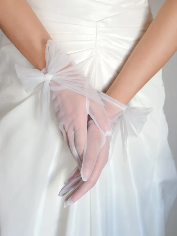 Chic / Belle Blanche Volants Noeud Mariage Gants Mariage 2025 Tulle