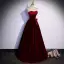 Elegant Burgundy Suede Prom Dresses 2022 A-Line / Princess Strapless Sleeveless Backless Bow Floor-Length / Long Formal Dresses