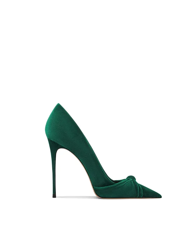Vintage / Retro Dark Green Prom Bow Pumps 2024 Leather 10 cm Stiletto Heels Pointed Toe Pumps High Heels