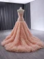 High End Rosa Handgefertigt Perlenstickerei Pailletten Fallende Rüsche Ballkleider 2024 Ballkleid Bandeau Ärmellos Rückenfreies Hof-Schleppe Ball Festliche Kleider