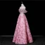 Flower Fairy Blushing Pink Beading Sequins Pearl Rhinestone Appliques Prom Dresses 2026 A-Line / Princess Off-The-Shoulder Short Sleeve Backless Floor-Length / Long Formal Dresses