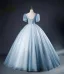 Elegant Sky Blue Beading Sequins Ball Gown Prom Dresses 2023 V-Neck Short Sleeve Backless Floor-Length / Long Prom Formal Dresses