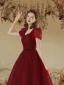 Modest / Simple Burgundy Beading Formal Dresses 2022 A-Line / Princess Square Neckline Puffy Short Sleeve Backless Floor-Length / Long Prom Prom Dresses
