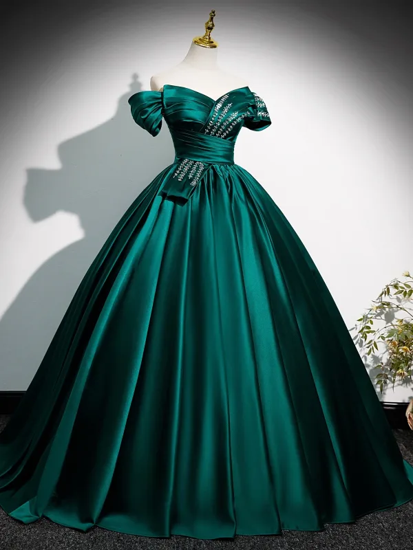 green rhinestone prom dress Green Halter Neck Open Back Satin Gown With Slit main image 1