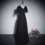 Chic / Belle Noire Robe De Soirée 2023 Princesse V-Cou Manches Courtes Longue Soirée Robe De Ceremonie