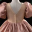 Chic / Beautiful Blushing Pink Satin Flower Girl Dresses 2022 Ball Gown V-Neck Puffy Short Sleeve Backless Floor-Length / Long Prom Flower Girl Dresses