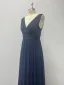 Simple Bleu Marine Fendue devant Robe De Bal 2024 Princesse Chiffon V-Cou Sans Manches Dos Nu Longue Promo Robe De Ceremonie