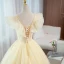 Elegant Champagne Lace Sequins Prom Dresses 2022 Ball Gown V-Neck Sleeveless Backless Floor-Length / Long Prom Formal Dresses