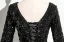 Vintage / Retro Black Beading Sequins Satin Prom Dresses 2025 Ball Gown V-Neck 3/4 Sleeve Backless Floor-Length / Long Formal Dresses
