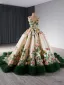 High End Blumenfee Champagner Spitze Blumen Applikationen Ballkleider 2024 Ballkleid Rundhalsausschnitt Ärmellos Rückenfreies Kathedrale Schleppe Ball Festliche Kleider