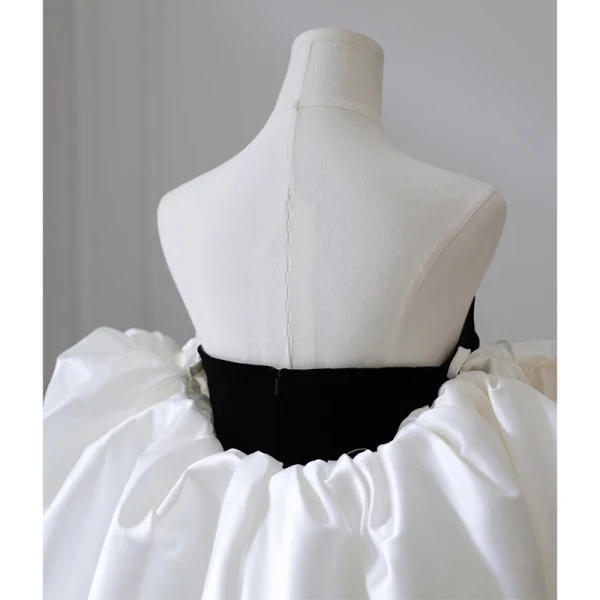 Modest  Black Evening Dresses 2023 Trumpet / Mermaid Strapless Puffy Short Sleeve Backless Floor-Length / Long Evening Party Formal Dresses