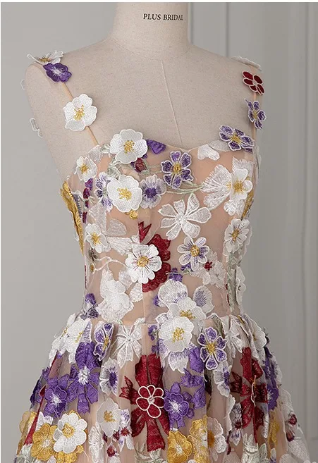 Flower Fairy Multi-Colors Lace Flower Appliques Prom Dresses 2025 A-Line / Princess Spaghetti Straps Sleeveless Backless Floor-Length / Long Formal Dresses