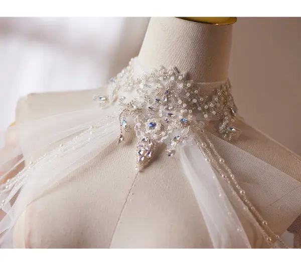 Moda Białe Frezowanie Perła Rhinestone Tiulowe Wieczorowe szal 2026