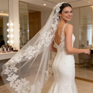 Eleganckie Białe Z Koronki Kwiat 2 M Welony Ślubne Welony Ślubne 2026 Tiulowe