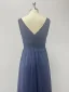 Simple Bleu Marine Fendue devant Robe De Bal 2024 Princesse Chiffon V-Cou Sans Manches Dos Nu Longue Promo Robe De Ceremonie