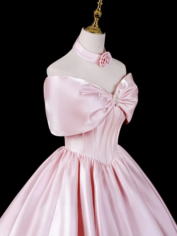 Schöne Rosa Ballkleider 2026 Ballkleid Bandeau Schleife Ärmellos Rückenfreies Lange Festliche Kleider