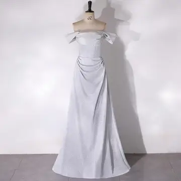 Sexy Gris Robe De Bal 2024 Trompette Sirène De L Épaule Sans Manches Dos Nu Longue Promo Robe De Ceremonie