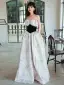 Charming Grey Floral Evening Dresses 2022 A-Line / Princess Off-The-Shoulder Sleeveless Backless Floor-Length / Long Evening Party Formal Dresses