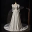 Vintage / Retro Medieval White Beading Pearl Lace Flower Satin Wedding Dresses 2024 A-Line / Princess High Neck 3/4 Sleeve Sweep Train Wedding