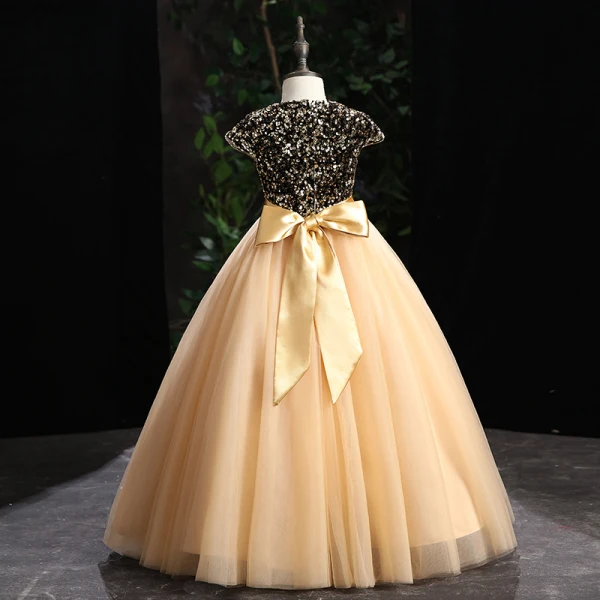 Chic / Beautiful Grey Sequins Prom Flower Girl Dresses 2022 Ball Gown Scoop Neck Sleeveless Sash Bow Floor-Length / Long Flower Girl Dresses