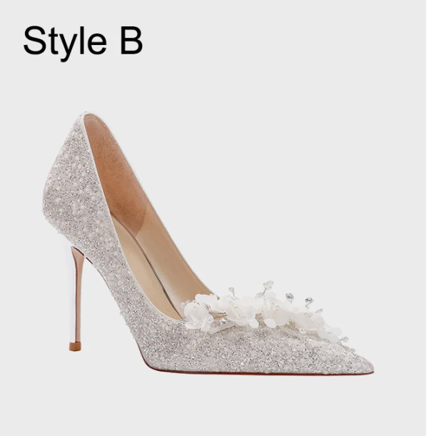Charming White Pearl Appliques Wedding Shoes 2024 Leather 10 cm Stiletto Heels Pointed Toe Wedding Pumps High Heels